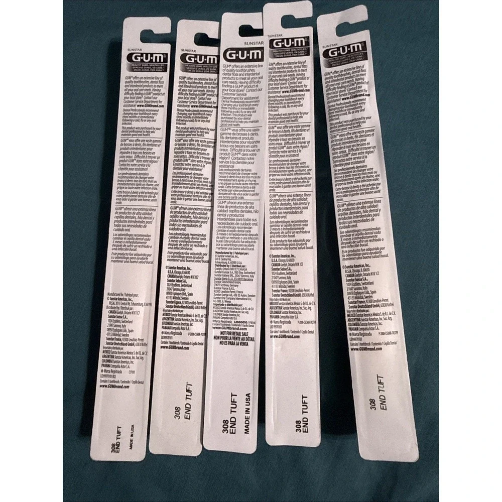5x GUM End Tuft Toothbrush‎ Extra Small Head for Hard-to-Reach  Assorted New 308